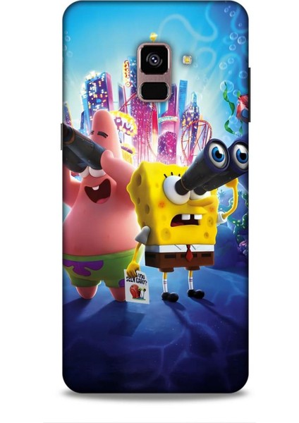 Samsung Galaxy A8 Plus 2018 Kılıf Animasyon 2 Sünger Bob Mavi Kapak