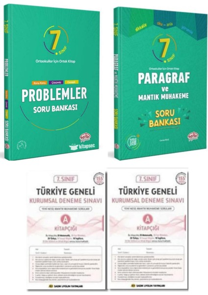 Editör Yayınları 7. Sınıf Paragraf ve Mantık Muhakeme Soru Bankası - 7. Sınıf Problemler Soru Bankası 2 Adet 7. Sınıf Türkiye Geneli Deneme Sınavı