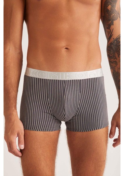 Chelsea Çizgi Desenli Pamuk Erkek Boxer Füme