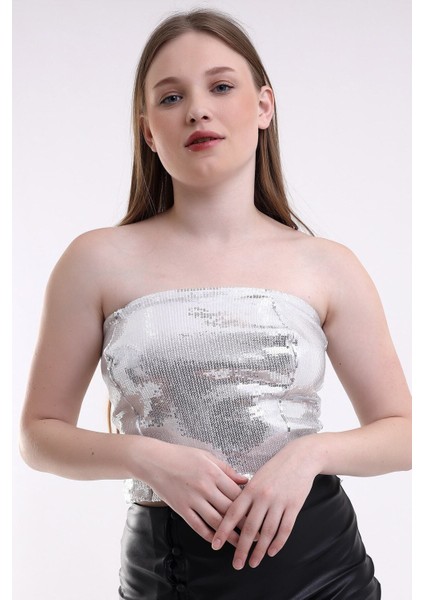 Metalik Pul Payetli Crop Büstiyer Tasarım Büyük Beden Bayramlık modelleri