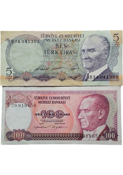 6. Emisyon 7. Emisyon 2 Adet Kağıt Para . Koleksiyon Para. Koleksiyon Başlangıç Set. T.c Banknotlar. Cumhuriyet Dönemi.