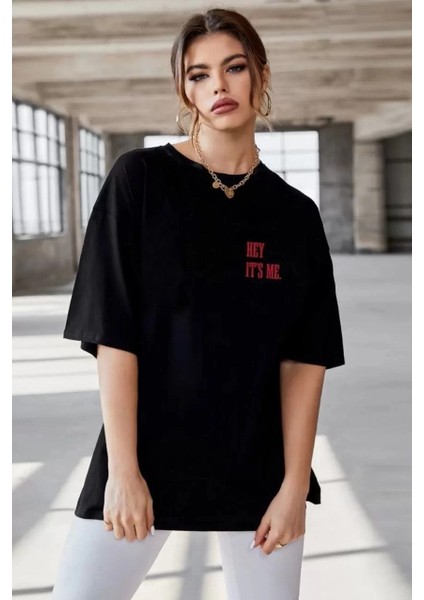 Baskılı Oversize T-Shirt Siyah