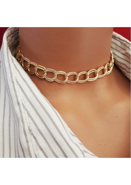 Altın Kaplama Uzay Yolu Kadın Choker Kolye