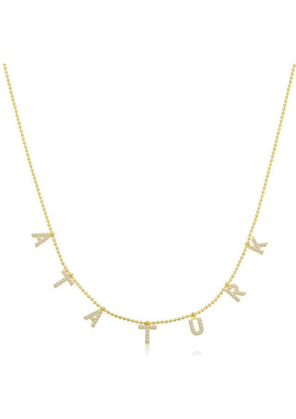 Gümüş Gold Atatürk Yazılı Bayan Kolye