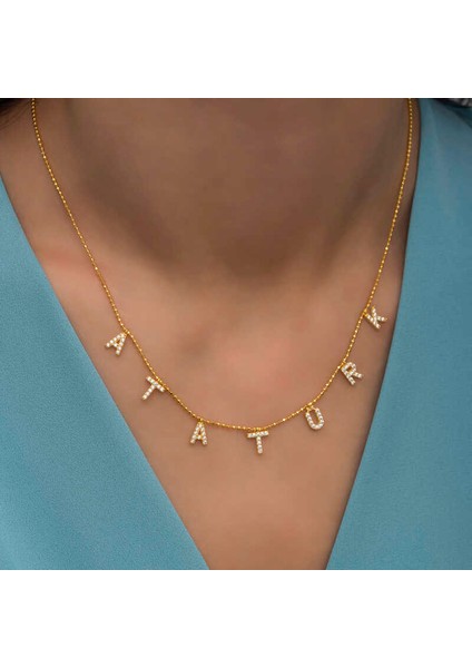 Gümüş Gold Atatürk Yazılı Bayan Kolye modelleri