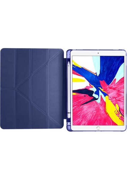 Apple iPad Air 3. Nesil 10.5 Inc (2019) Yatay ve Dikey Standlı Antişok Köşe Korumalı Kalemlikli Origami Slikon Kılıf A2123 A2152 A2153