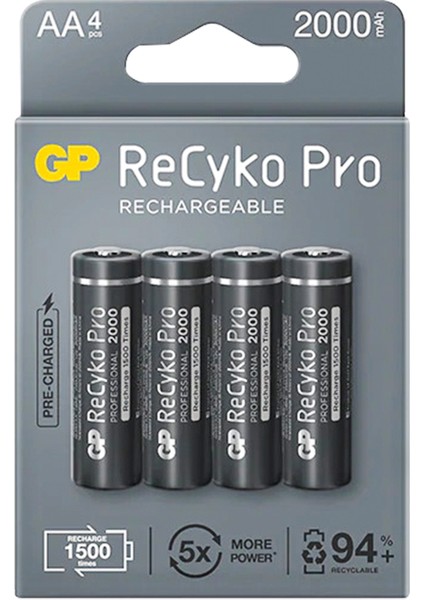 Kornea Store Gp Recyko Pro Aa 2000 Mah Şarjlı 4lü Pil GP210AAHCB-2EB4 (GPRHC212B309) (K246)