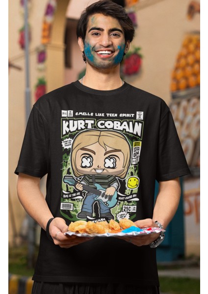 Minyatür Vokalist Kurt Cobain Baskılı T-Shirt Erkek-Kadın Rock Metal Baskılı T-Shirt
