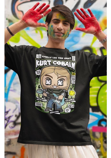 Minyatür Vokalist Kurt Cobain Baskılı T-Shirt Erkek-Kadın Rock Metal Baskılı T-Shirt fiyatları