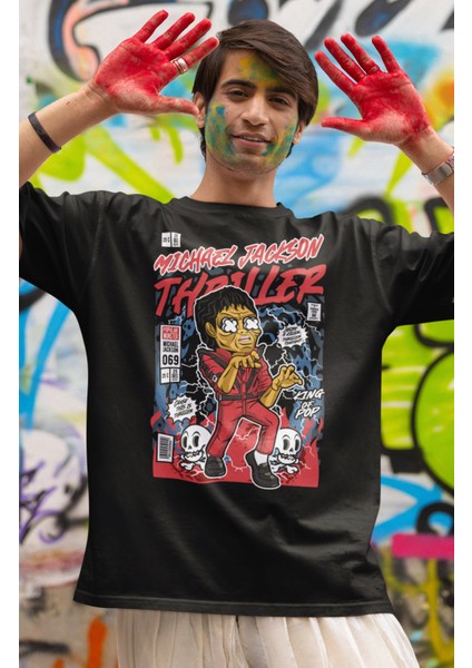 Minyatür Michael Jackson Baskılı T-Shirt Erkek-Kadın Moon Walk Baskılı T-Shirt fiyatları