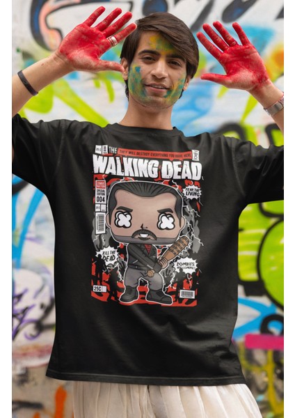 Minyatür Walking Dead Baskılı T-Shirt Erkek-Kadın Wd Dizi Baskılı T-Shirt