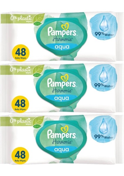 Pampers Harmonie Islak Havlu Mendil Aqua Pure 48 Yaprak 3 Lü Set (144 Yaprak) Organik Pamuk