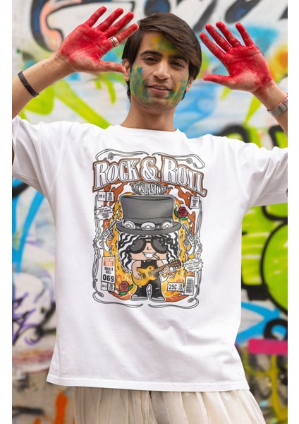 Minyatür Guns N' Roses Gitarist Slash Baskılı T-Shirt Erkek-Kadın Rock!N Roll Baskılı T-Shirt fiyatları