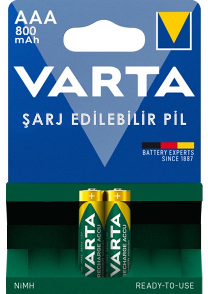 Kornea Store Varta Nı-Mh 1.2V 800 Mah HR03 Aaa Şarjlı 2li Ince Kalem Pil (K246)