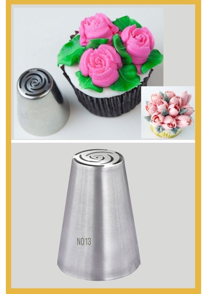Paslanmaz Çelik Krema Sıkma Torbası Ucu (Şanti Torbası Ucu, Çiçek Duy) 1 Adet + 4 Adet Şanti Torbası