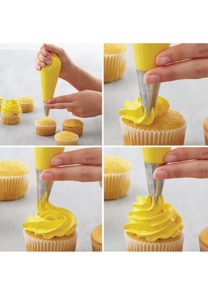 Paslanmaz Çelik Krema Sıkma Torbası Ucu (Şanti Torbası Ucu, Çiçek Duy) 1 Adet + 4 Adet Şanti Torbası modelleri