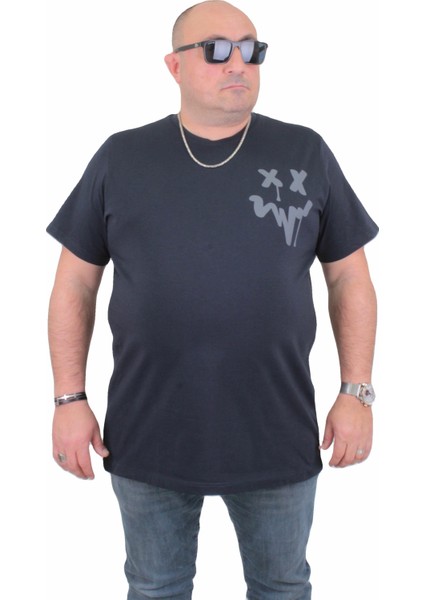 Mocgrande Erkek Büyük Beden Sıfır Yaka T-Shirt New Generation 24130 Lacıvert