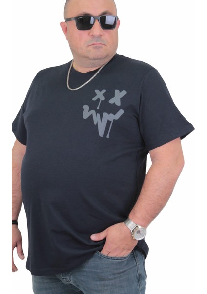 Mocgrande Erkek Büyük Beden Sıfır Yaka T-Shirt New Generation 24130 Lacıvert modelleri
