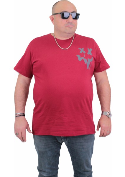 Mocgrande Erkek Büyük Beden Sıfır Yaka T-Shirt New Generation 24130 Bordo