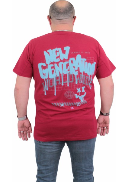 Mocgrande Erkek Büyük Beden Sıfır Yaka T-Shirt New Generation 24130 Bordo