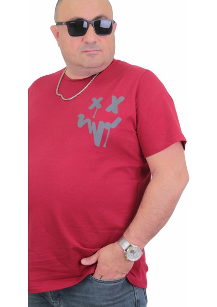 Mocgrande Erkek Büyük Beden Sıfır Yaka T-Shirt New Generation 24130 Bordo