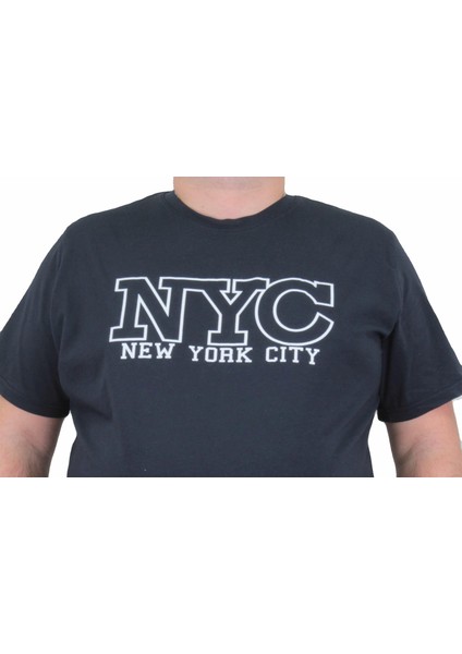 Mocgrande Erkek Büyük Beden Sıfır Yaka T-Shirt Nyc 24133 Lacıvert modelleri