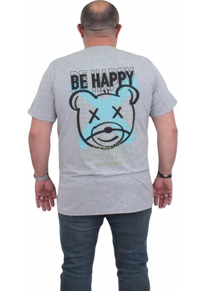 Mocgrande Erkek Büyük Beden Sıfır Yaka T-Shirt Be Happy 24131 Grı Melanj fiyatları