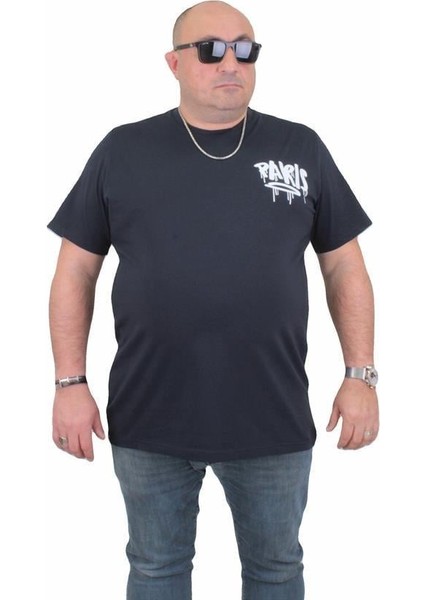 Erkek Büyük Beden Sıfır Yaka T-Shirt Paris 24129 Lacıvert