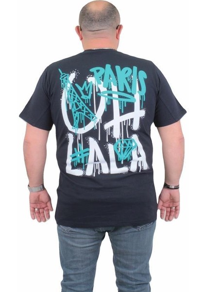 Erkek Büyük Beden Sıfır Yaka T-Shirt Paris 24129 Lacıvert fiyatları