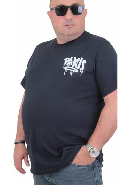 Erkek Büyük Beden Sıfır Yaka T-Shirt Paris 24129 Lacıvert modelleri