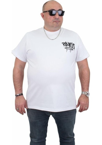 Erkek Büyük Beden Sıfır Yaka T-Shirt Paris 24129 Beyaz