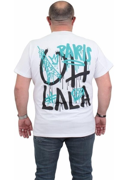 Erkek Büyük Beden Sıfır Yaka T-Shirt Paris 24129 Beyaz fiyatları