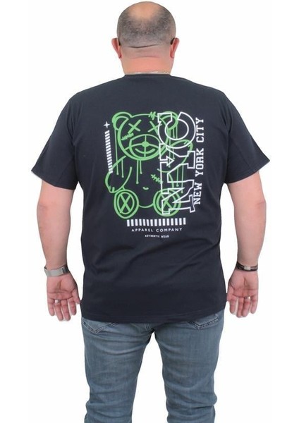 Erkek Büyük Beden Sıfır Yaka T-Shirt Nyc 24133 Lacıvert fiyatları