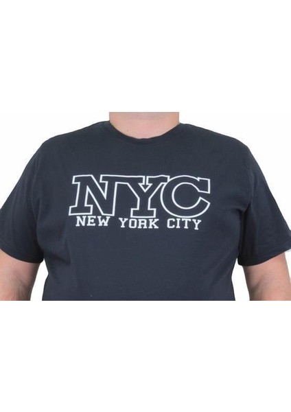 Erkek Büyük Beden Sıfır Yaka T-Shirt Nyc 24133 Lacıvert modelleri