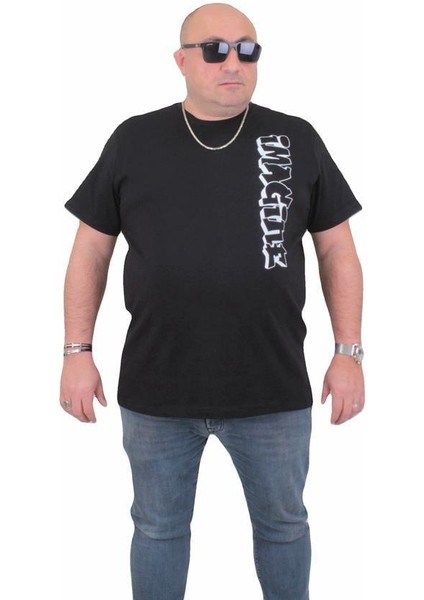 Erkek Büyük Beden Sıfır Yaka T-Shirt Imagine 24126 Sıyah