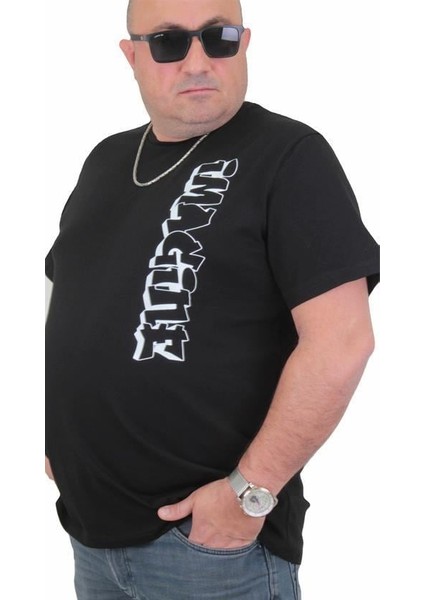 Erkek Büyük Beden Sıfır Yaka T-Shirt Imagine 24126 Sıyah modelleri