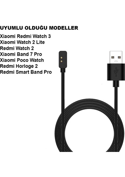 Xiaomi Redmi Watch 3 | Band 7 Pro | Redmi Watch 2 Lite Akıllı Saat Manyetik Şarj Kablosu Siyah 55cm