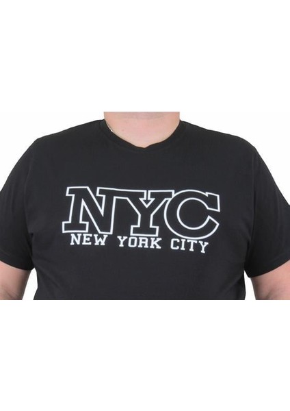 Erkek Büyük Beden Sıfır Yaka T-Shirt Nyc 24133 Sıyah modelleri