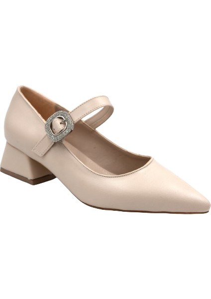 (Park Moda) Kalın Topuklu Tokalı Günlük Kadın Ayakkabı Bej