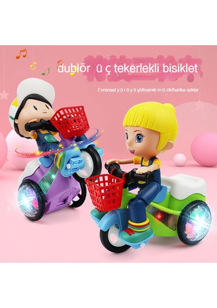 Janjon Star Dublör Akrobatik Üç Tekerlekli Bisiklet Oyuncak Elektrikli Araba Hafif Müzik Erkek Bebek (Yurt Dışından)