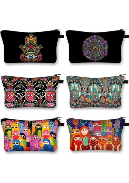 SHZBHAND13S Tarzı Hamasa Fatima'nın El Boyama Kozmetik Çantası Şanslı Hamsa El Kadın Makyaj Çantası Bayanlar 3D Mandala Çiçek Kozmetik Çantası (Yurt Dışından)