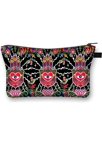 SHZBHAND13S Tarzı Hamasa Fatima'nın El Boyama Kozmetik Çantası Şanslı Hamsa El Kadın Makyaj Çantası Bayanlar 3D Mandala Çiçek Kozmetik Çantası (Yurt Dışından)