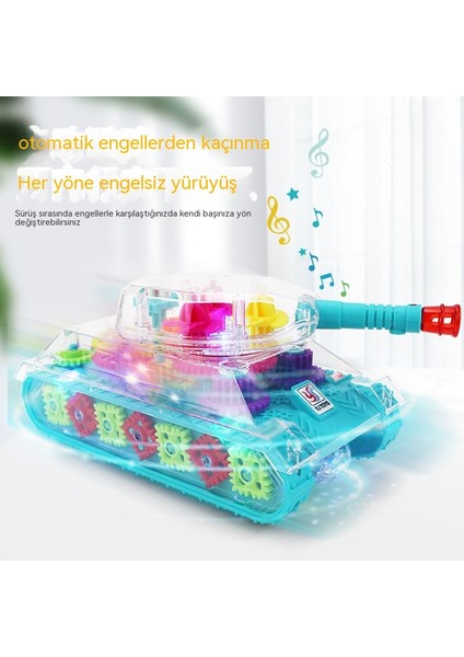Janjon Star Işık ve Müzik ile Elektrikli Şeffaf Dişli Tank Araba Evrensel Çocuk Oyuncağı (Yurt Dışından)