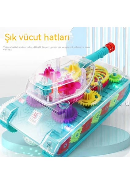 Janjon Star Işık ve Müzik ile Elektrikli Şeffaf Dişli Tank Araba Evrensel Çocuk Oyuncağı (Yurt Dışından)