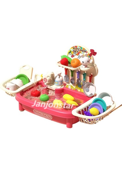 Janjon Star Çocuk Bulaşık Makinesi Oyuncak Musluk Elektrik Sirkülasyonlu Su Büyük Kapasiteli Bebek Lavabo Oyuncak 7l Büyük Boy 27 Parçalı Set (Yurt Dışından)