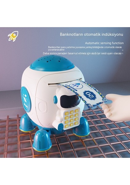 Janjon Star Çocuk Roket Kumbara Büyük Kapasiteli Simüle Parmak Izi Şifreli Kilit Müzikli Işık Projeksiyon Çocuk Kumbara Oyuncak (Yurt Dışından)