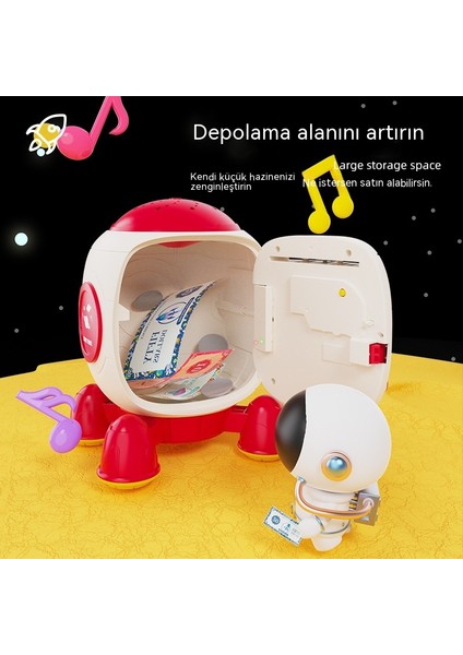 Janjon Star Çocuk Roket Kumbara Büyük Kapasiteli Simüle Parmak Izi Şifreli Kilit Müzikli Işık Projeksiyon Çocuk Kumbara Oyuncak (Yurt Dışından)
