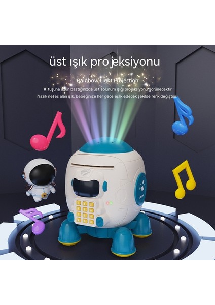 Janjon Star Çocuk Roket Kumbara Büyük Kapasiteli Simüle Parmak Izi Şifreli Kilit Müzikli Işık Projeksiyon Çocuk Kumbara Oyuncak (Yurt Dışından)