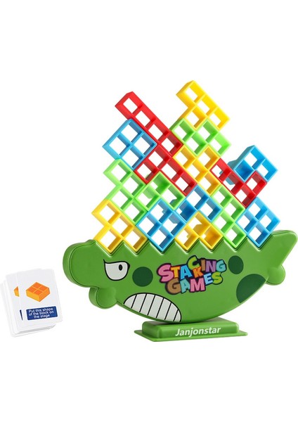 Janjon Star Dinozor Jenga Denge Yapı Taşı Seti Istifleme Oyuncak Sallanan Masaüstü Ebeveyn-Çocuk Interaktif Oyun Oyuncak 48 Adet (Yurt Dışından)