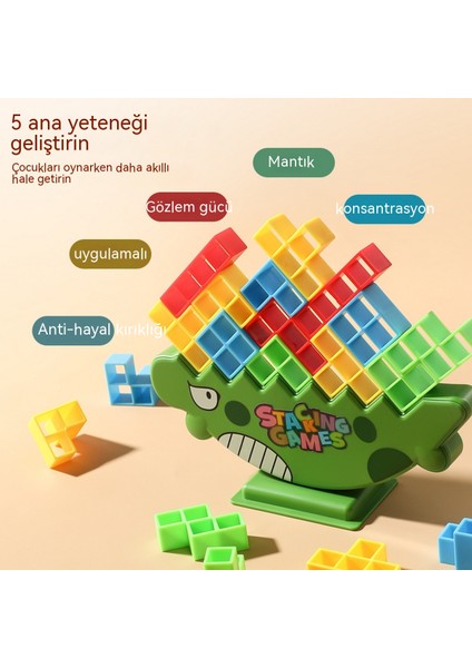 Janjon Star Dinozor Jenga Denge Yapı Taşı Seti Istifleme Oyuncak Sallanan Masaüstü Ebeveyn-Çocuk Interaktif Oyun Oyuncak 48 Adet (Yurt Dışından)